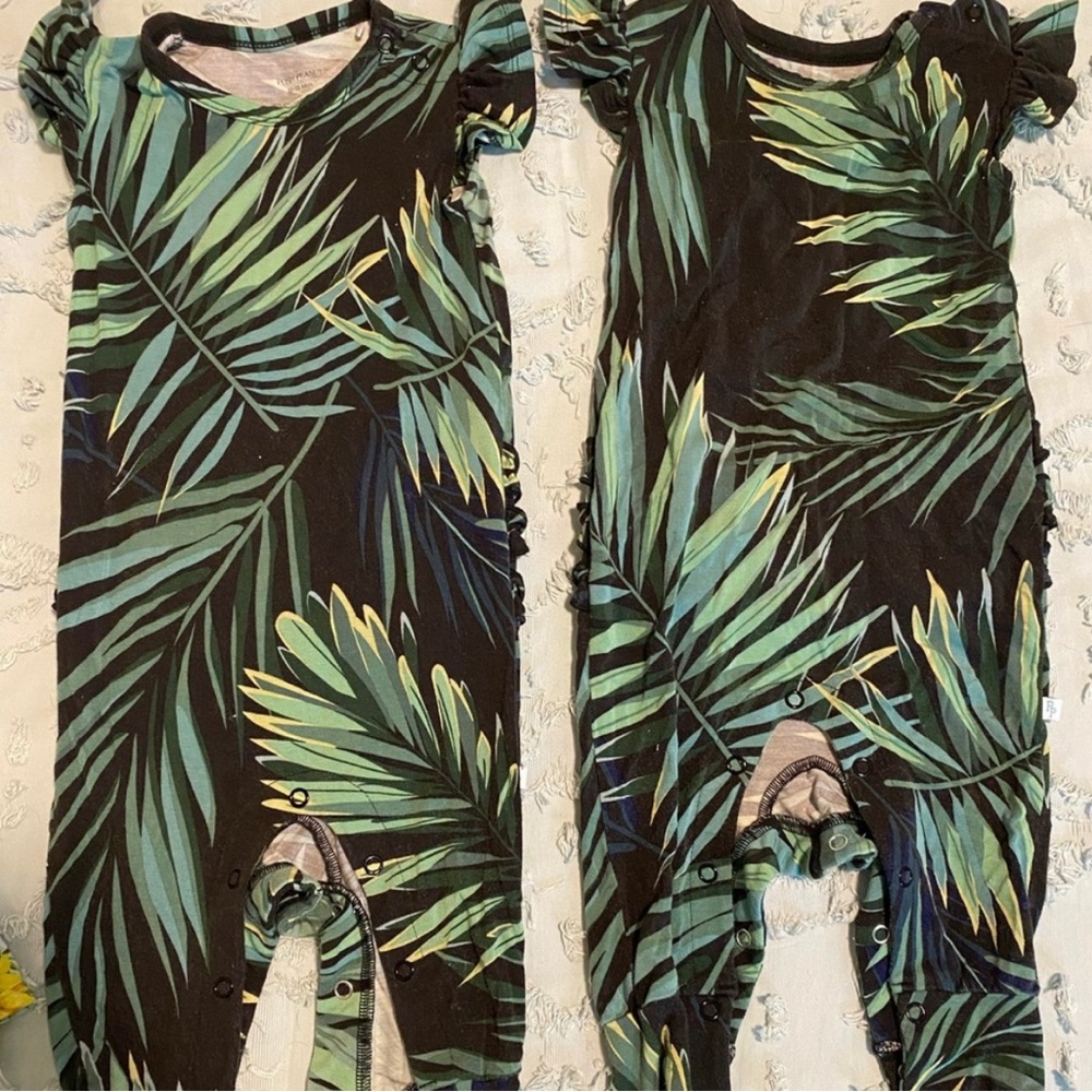 Posh Peanut Palm frond Ruffled Romper